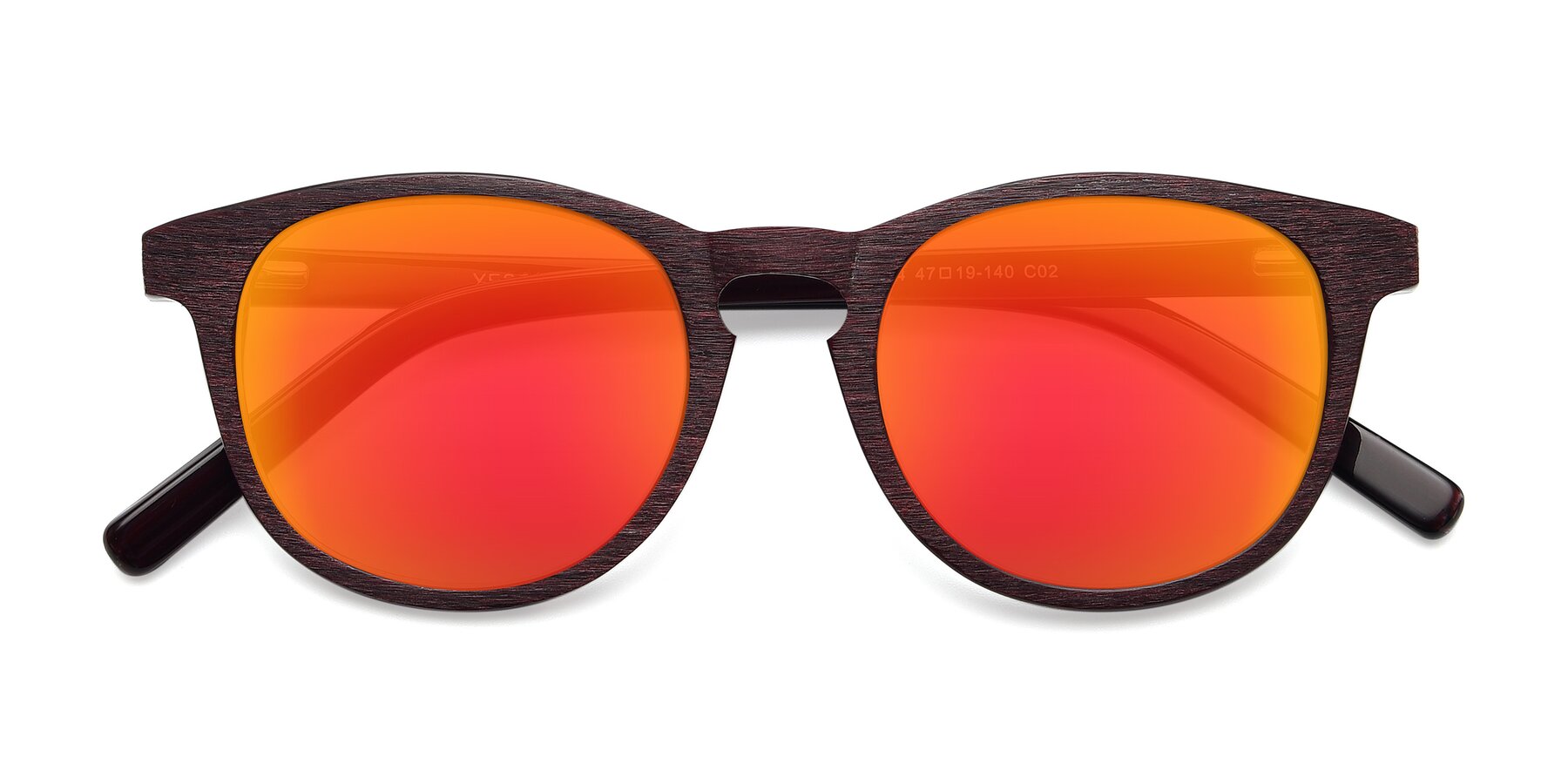View of SR6044 in Wine-Wooden with Red Gold Mirrored Lenses