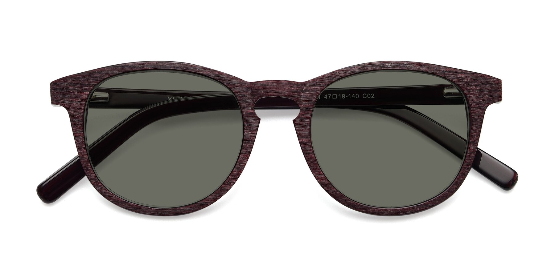 Folded Front of SR6044 in Wine-Wooden with Gray Polarized Lenses