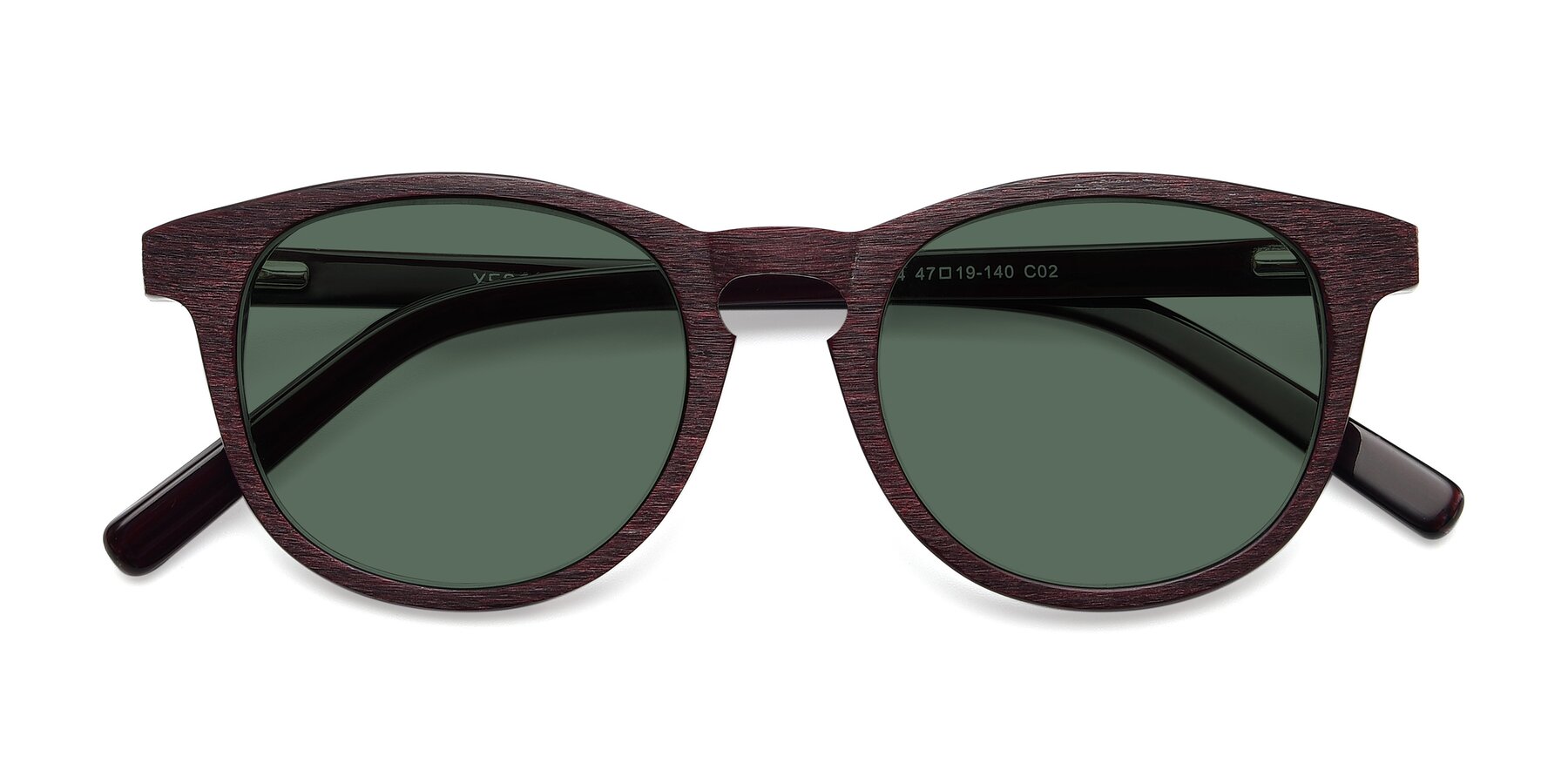 Folded Front of SR6044 in Wine-Wooden with Green Polarized Lenses