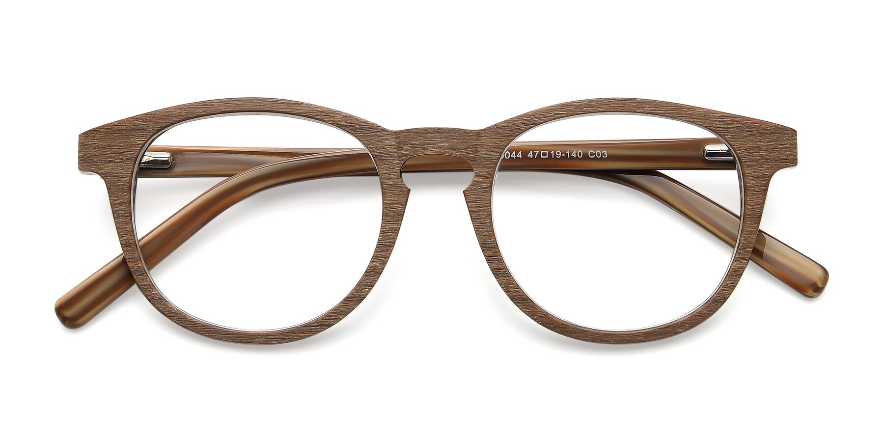 Folded Front of SR6044 in Brown-Wooden with Clear Eyeglass Lenses