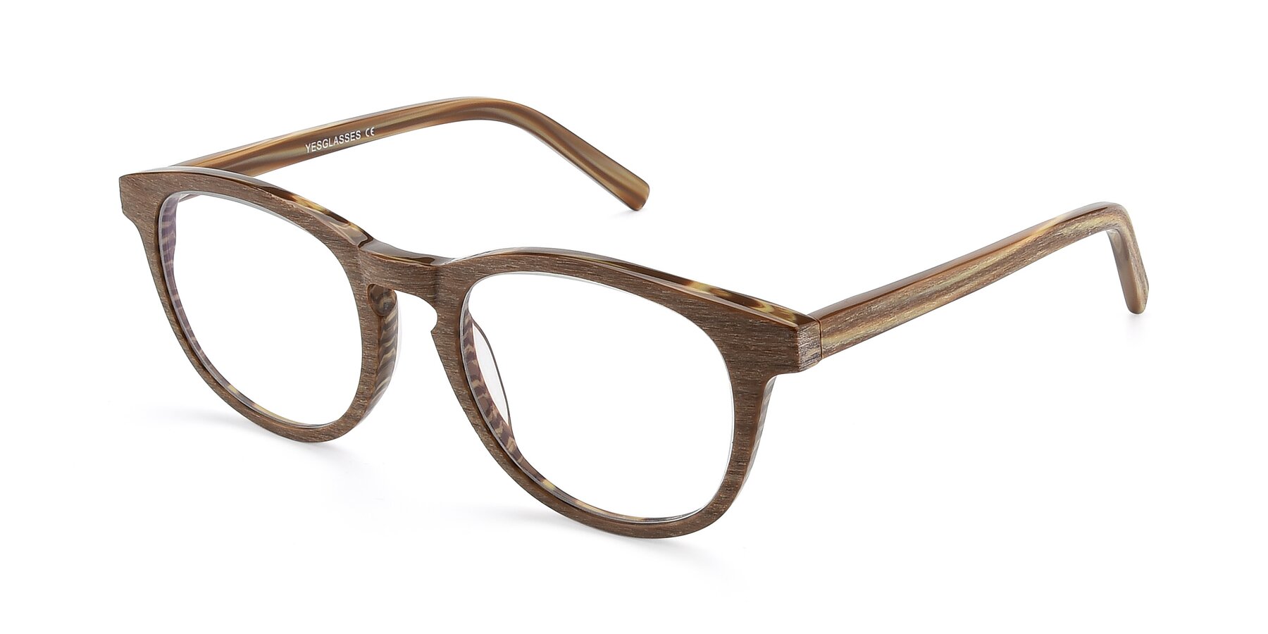 Angle of SR6044 in Brown-Wooden with Clear Eyeglass Lenses