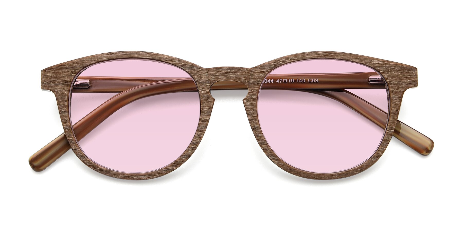 Folded Front of SR6044 in Brown-Wooden with Light Pink Tinted Lenses