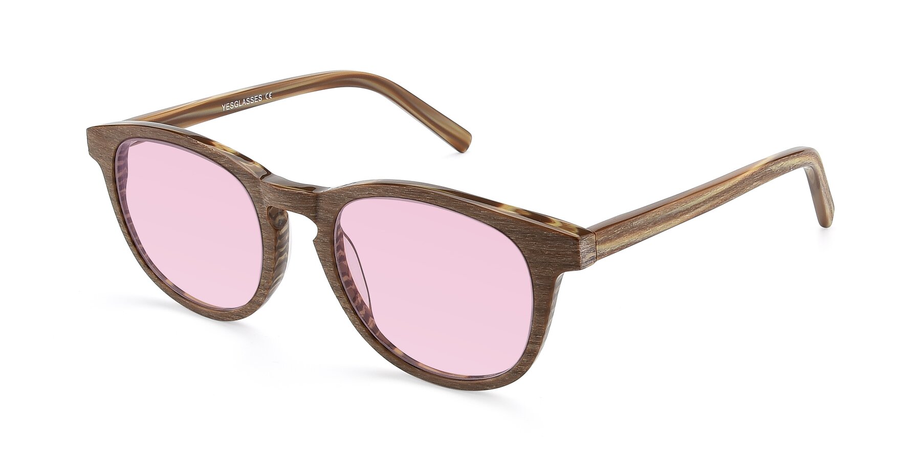 Angle of SR6044 in Brown-Wooden with Light Pink Tinted Lenses