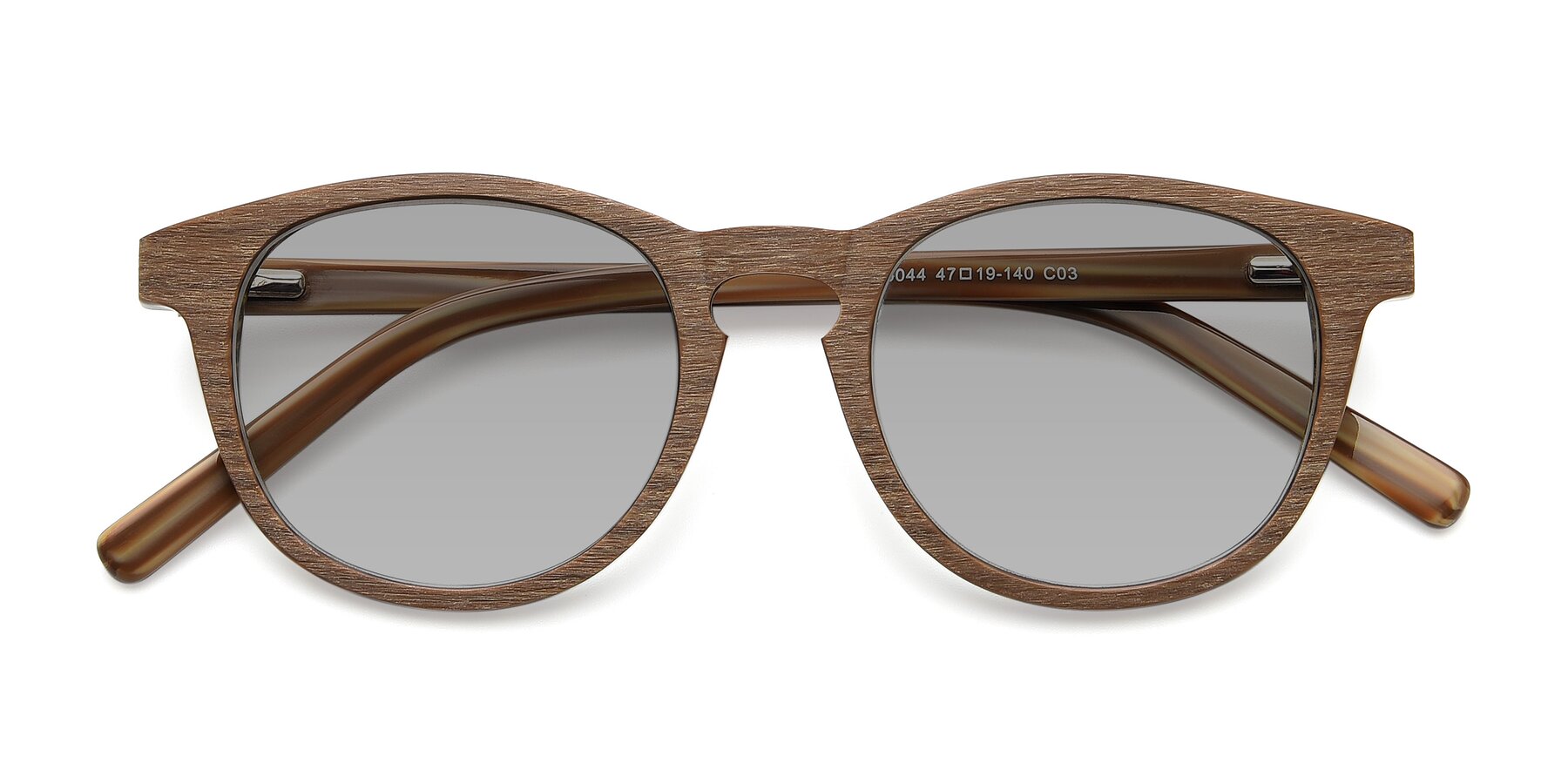 Folded Front of SR6044 in Brown-Wooden with Light Gray Tinted Lenses