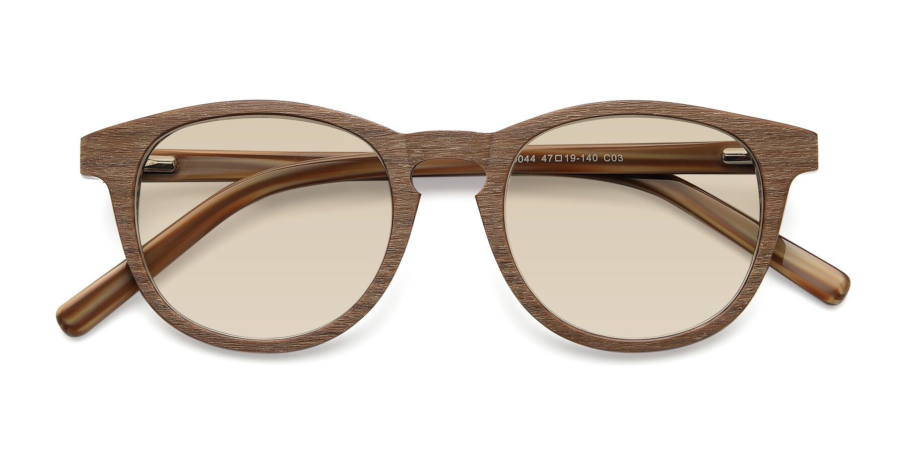 Folded Front of SR6044 in Brown-Wooden with Light Brown Tinted Lenses