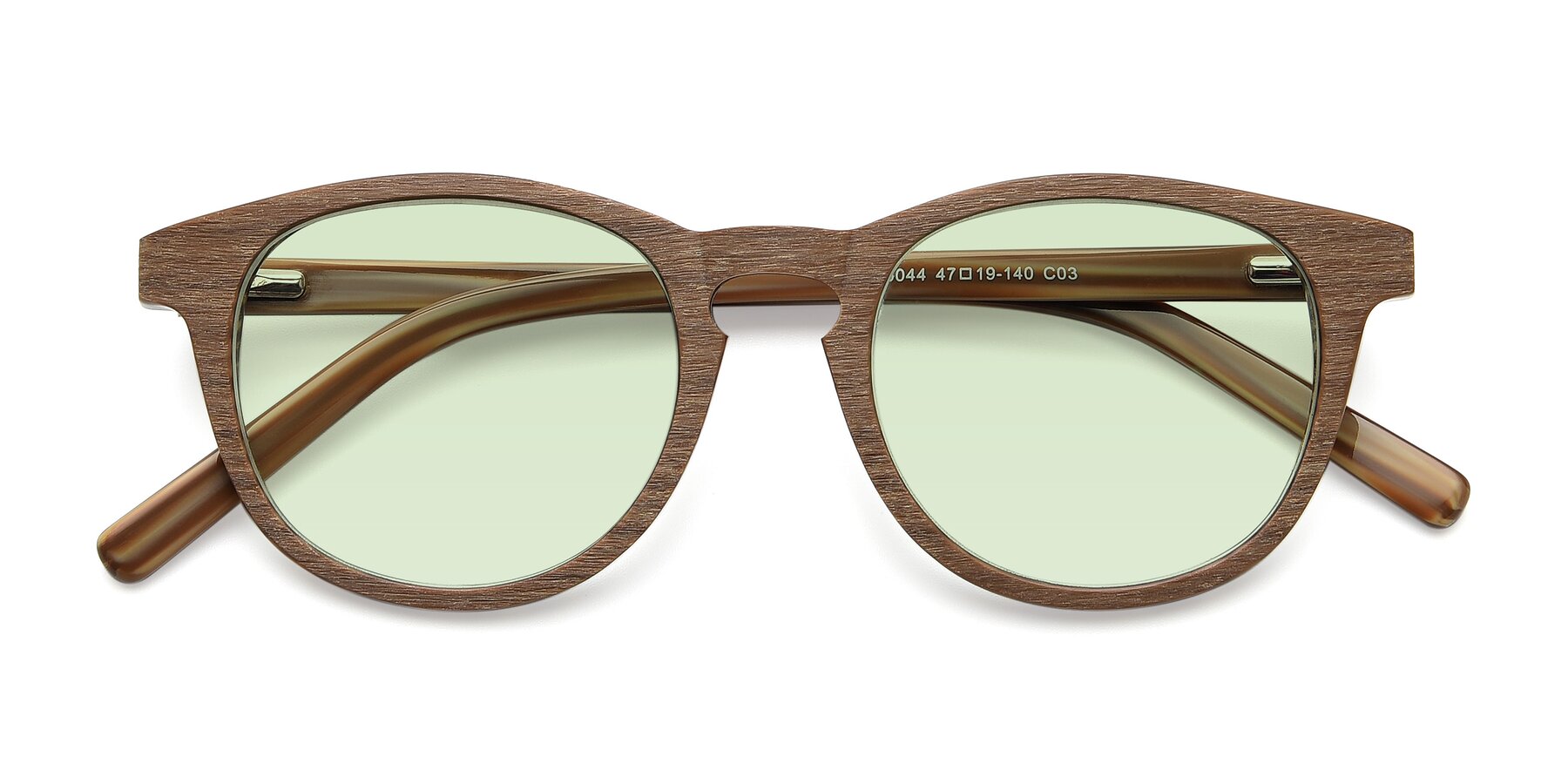 Folded Front of SR6044 in Brown-Wooden with Light Green Tinted Lenses