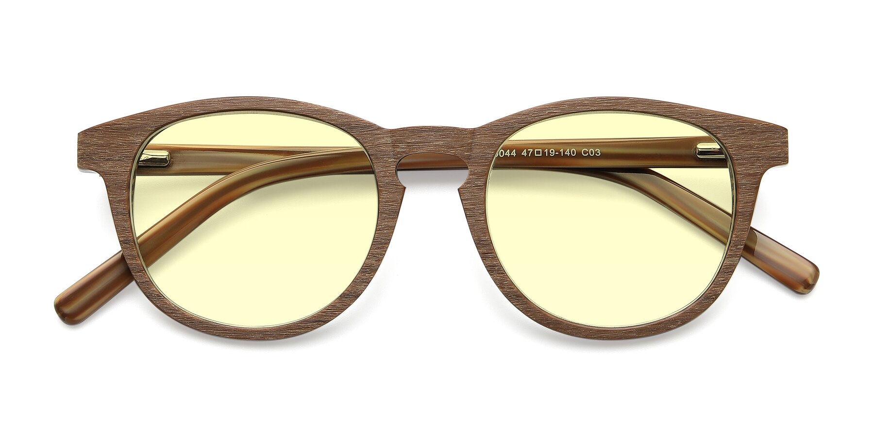 Folded Front of SR6044 in Brown-Wooden with Light Yellow Tinted Lenses