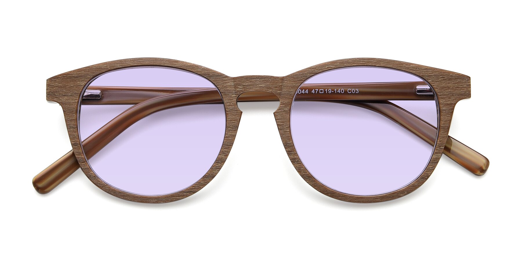 Folded Front of SR6044 in Brown-Wooden with Light Purple Tinted Lenses