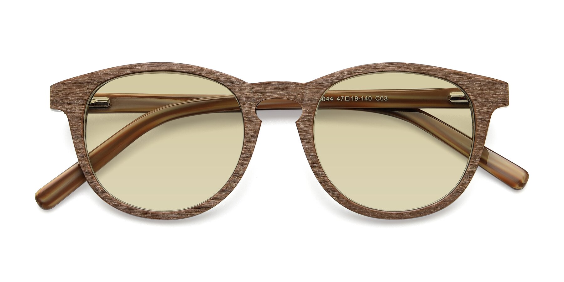 Folded Front of SR6044 in Brown-Wooden with Light Champagne Tinted Lenses