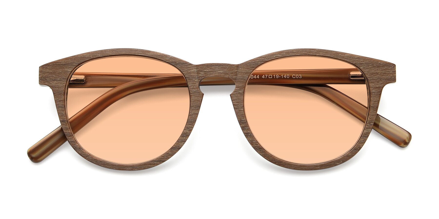 Folded Front of SR6044 in Brown-Wooden with Light Orange Tinted Lenses