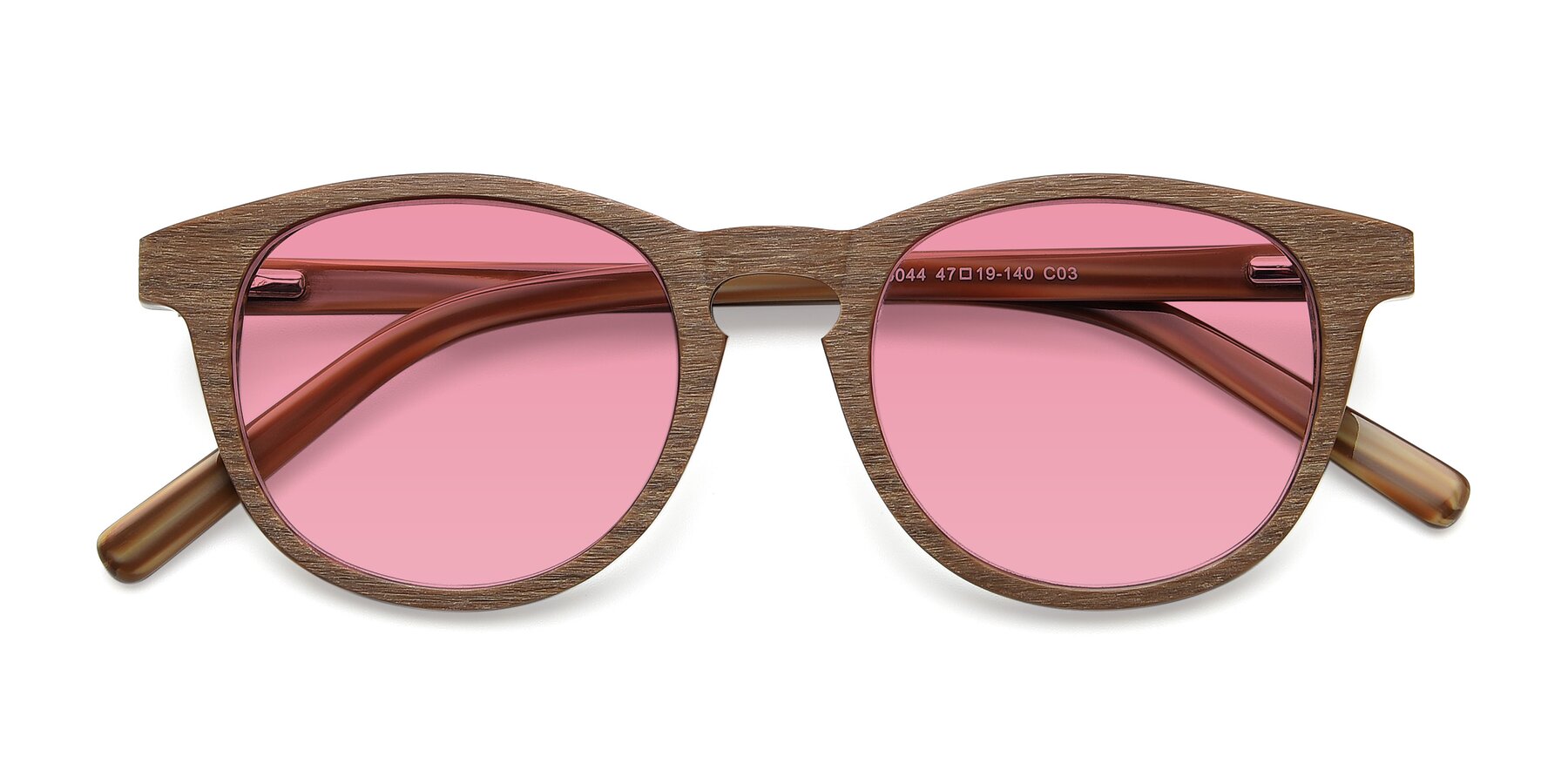 Folded Front of SR6044 in Brown-Wooden with Pink Tinted Lenses