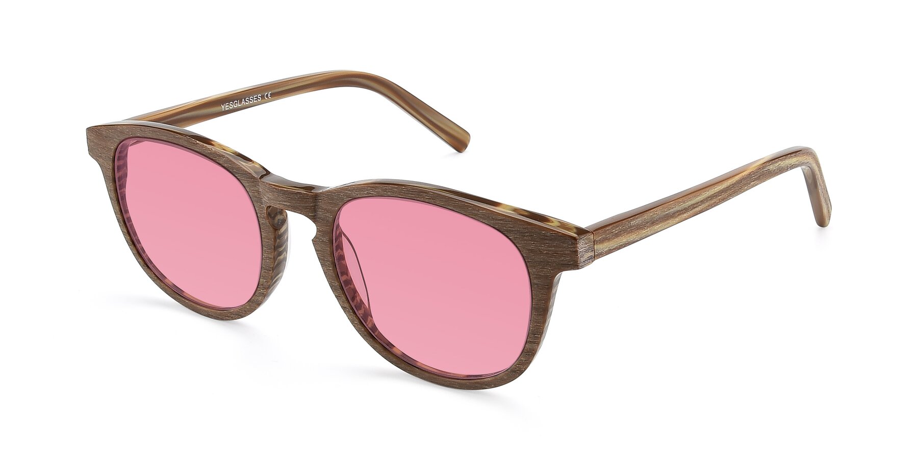 Angle of SR6044 in Brown-Wooden with Pink Tinted Lenses