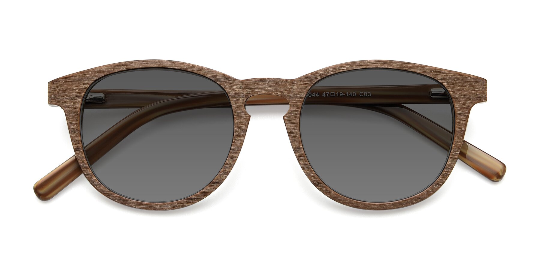 Folded Front of SR6044 in Brown-Wooden with Medium Gray Tinted Lenses