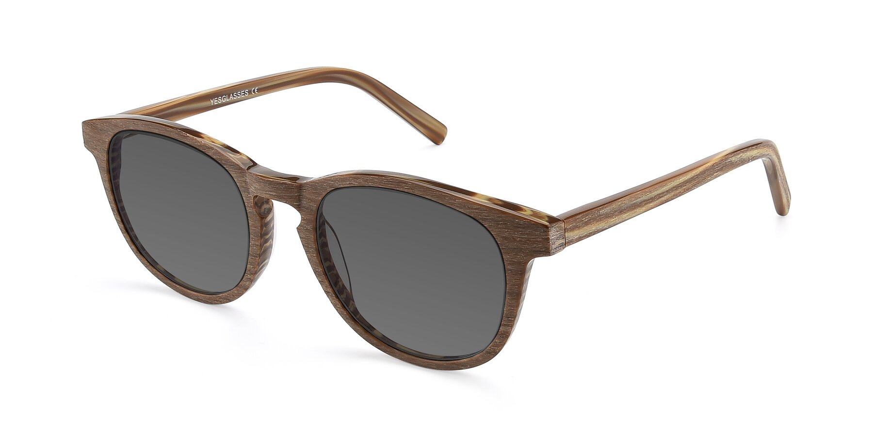 Angle of SR6044 in Brown-Wooden with Medium Gray Tinted Lenses
