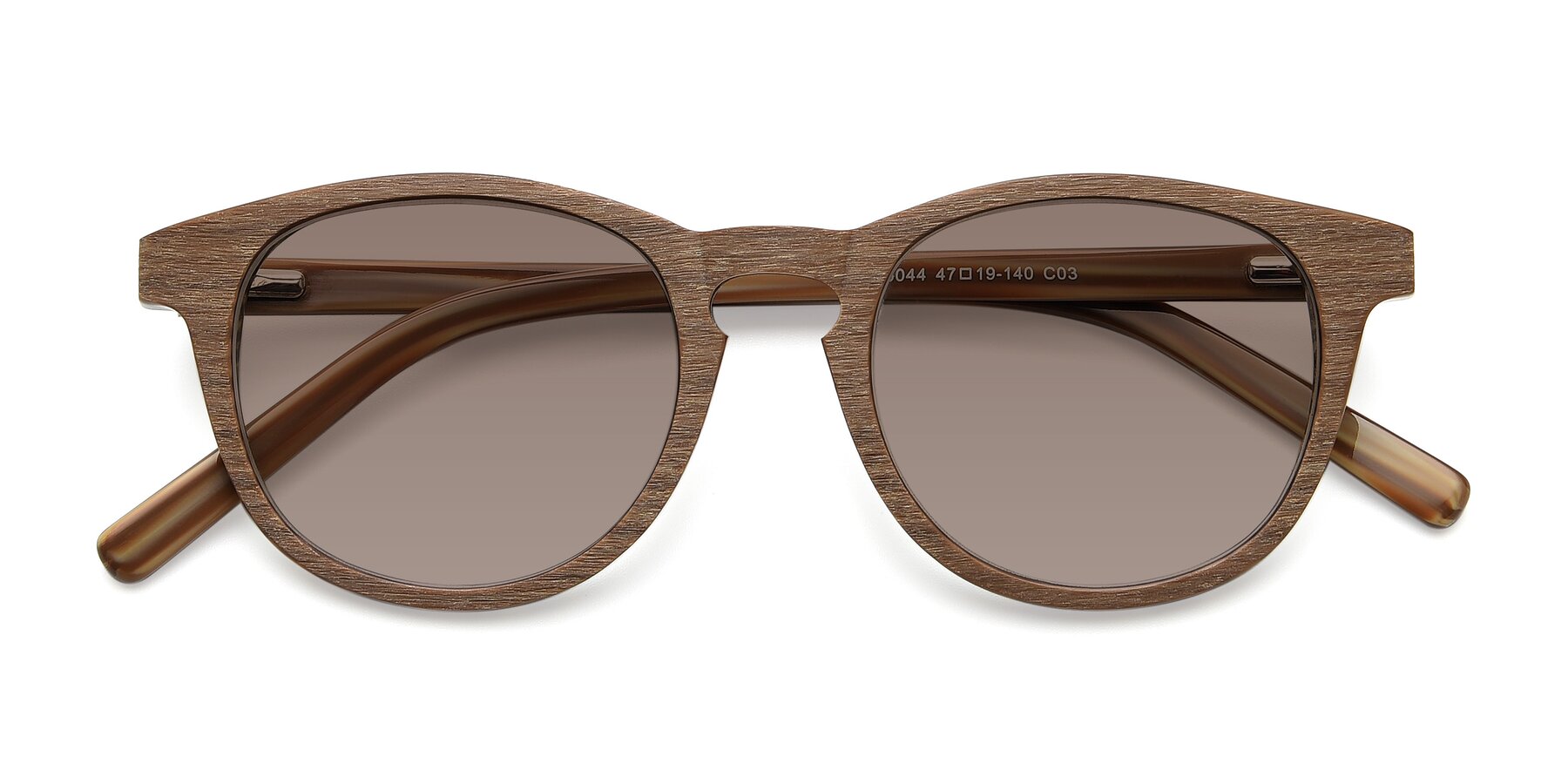 Folded Front of SR6044 in Brown-Wooden with Medium Brown Tinted Lenses