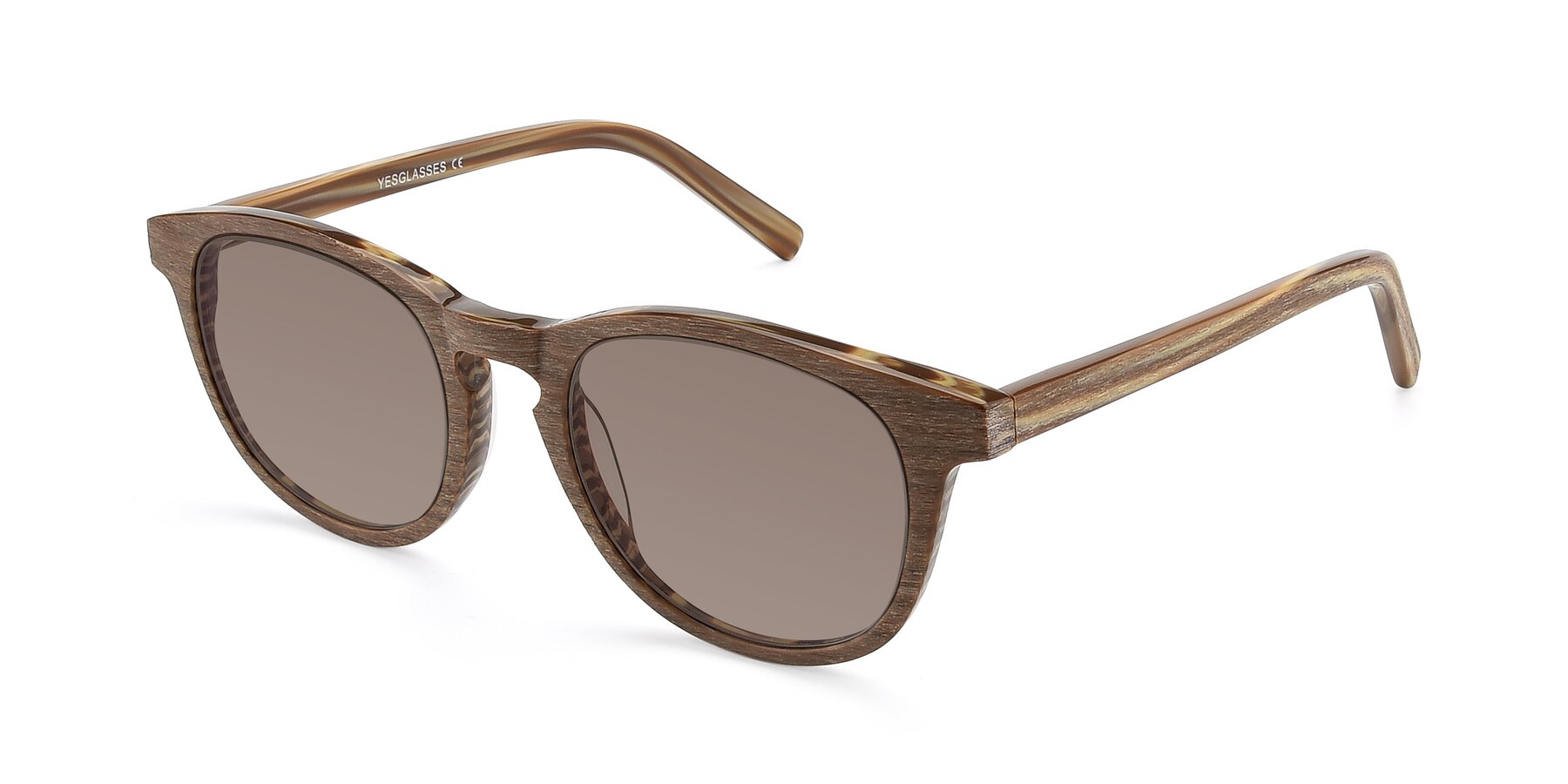 Angle of SR6044 in Brown-Wooden with Medium Brown Tinted Lenses