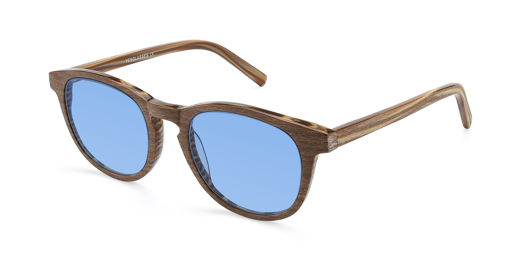 Angle of SR6044 in Brown-Wooden with Medium Blue Tinted Lenses