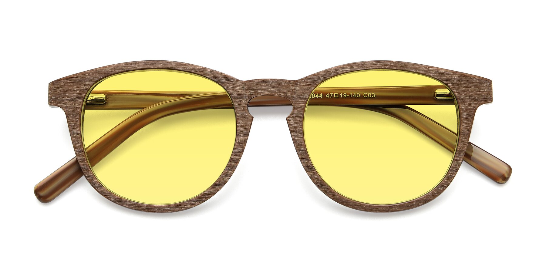Folded Front of SR6044 in Brown-Wooden with Medium Yellow Tinted Lenses
