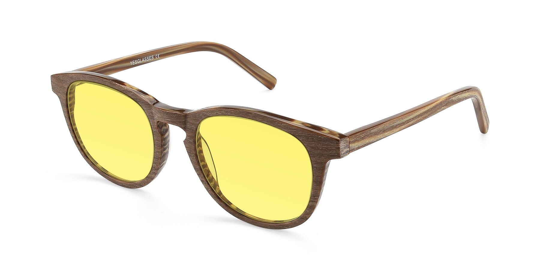 Angle of SR6044 in Brown-Wooden with Medium Yellow Tinted Lenses