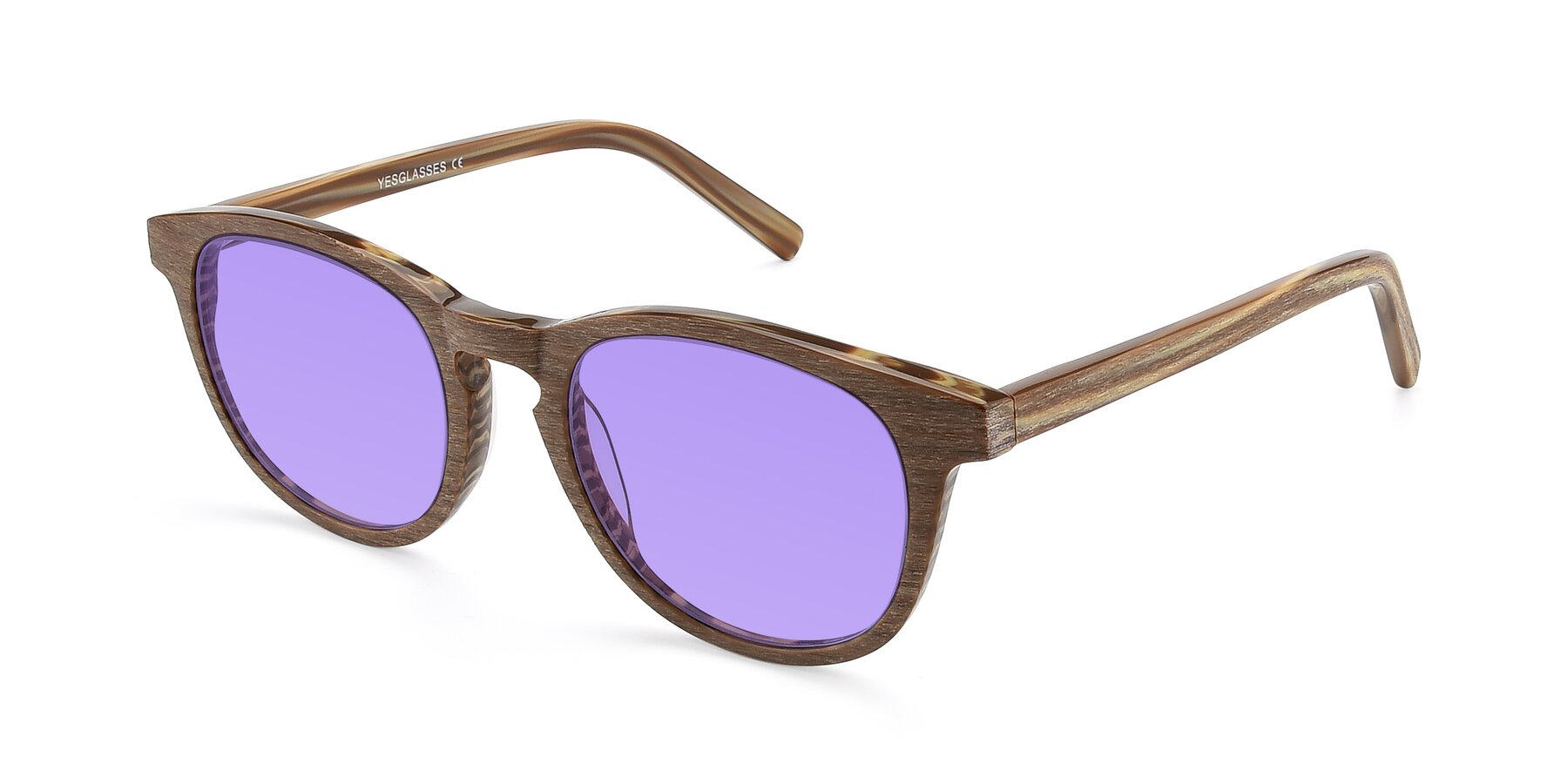 Angle of SR6044 in Brown-Wooden with Medium Purple Tinted Lenses