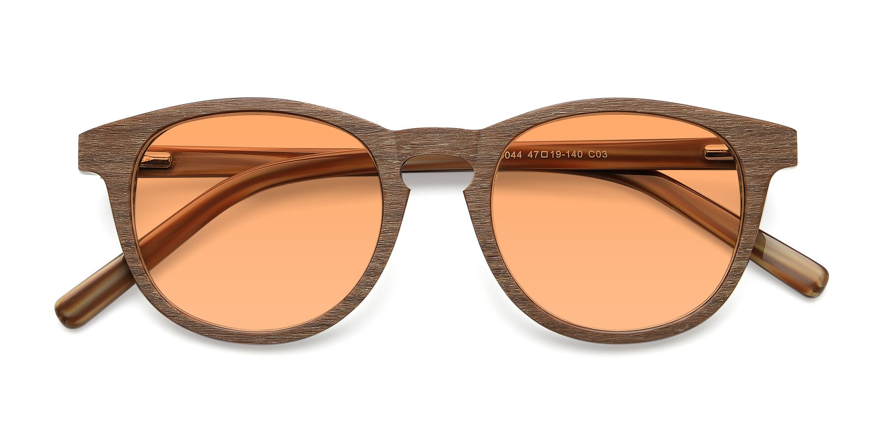 Folded Front of SR6044 in Brown-Wooden with Medium Orange Tinted Lenses
