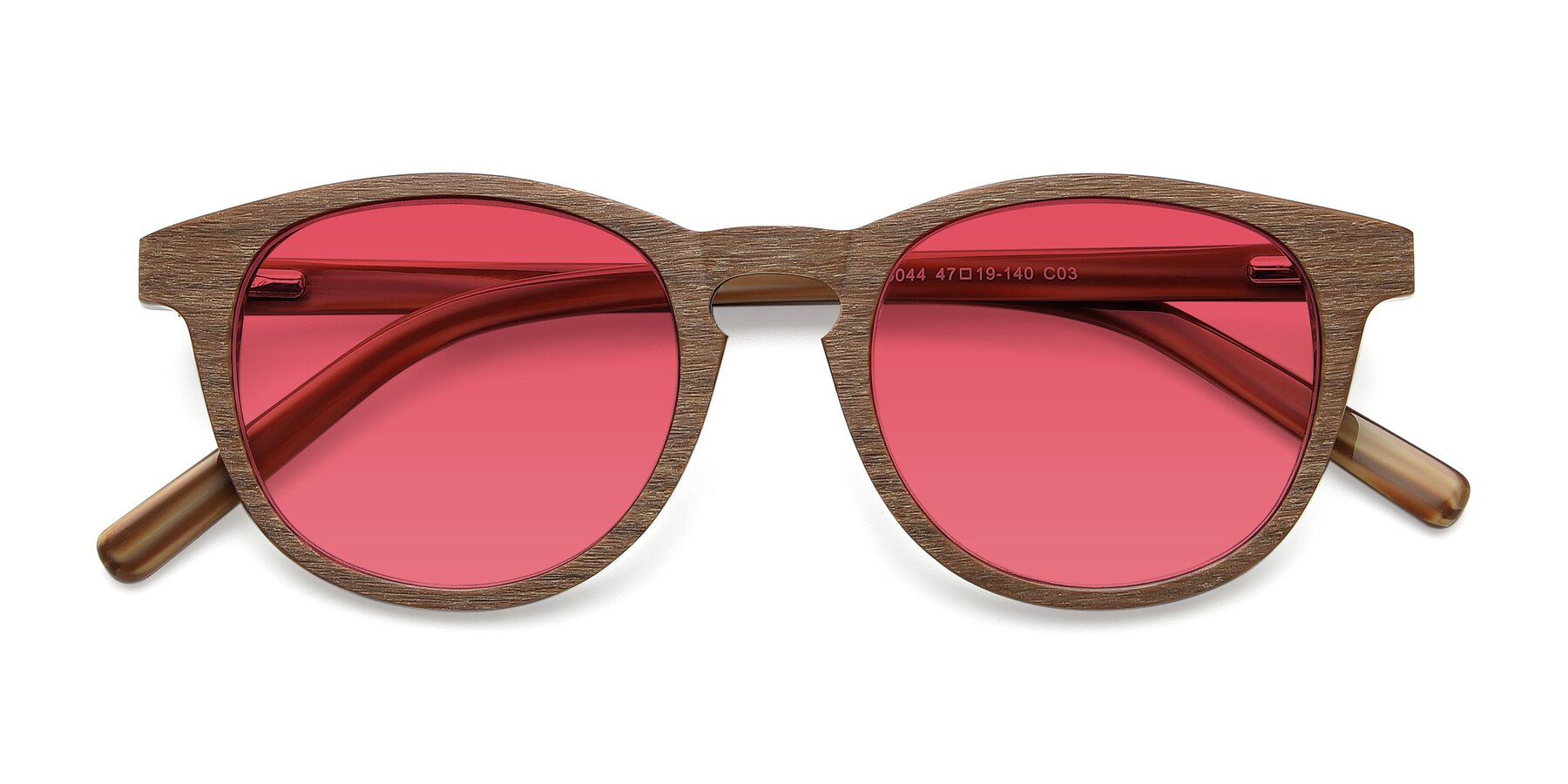 Folded Front of SR6044 in Brown-Wooden with Red Tinted Lenses