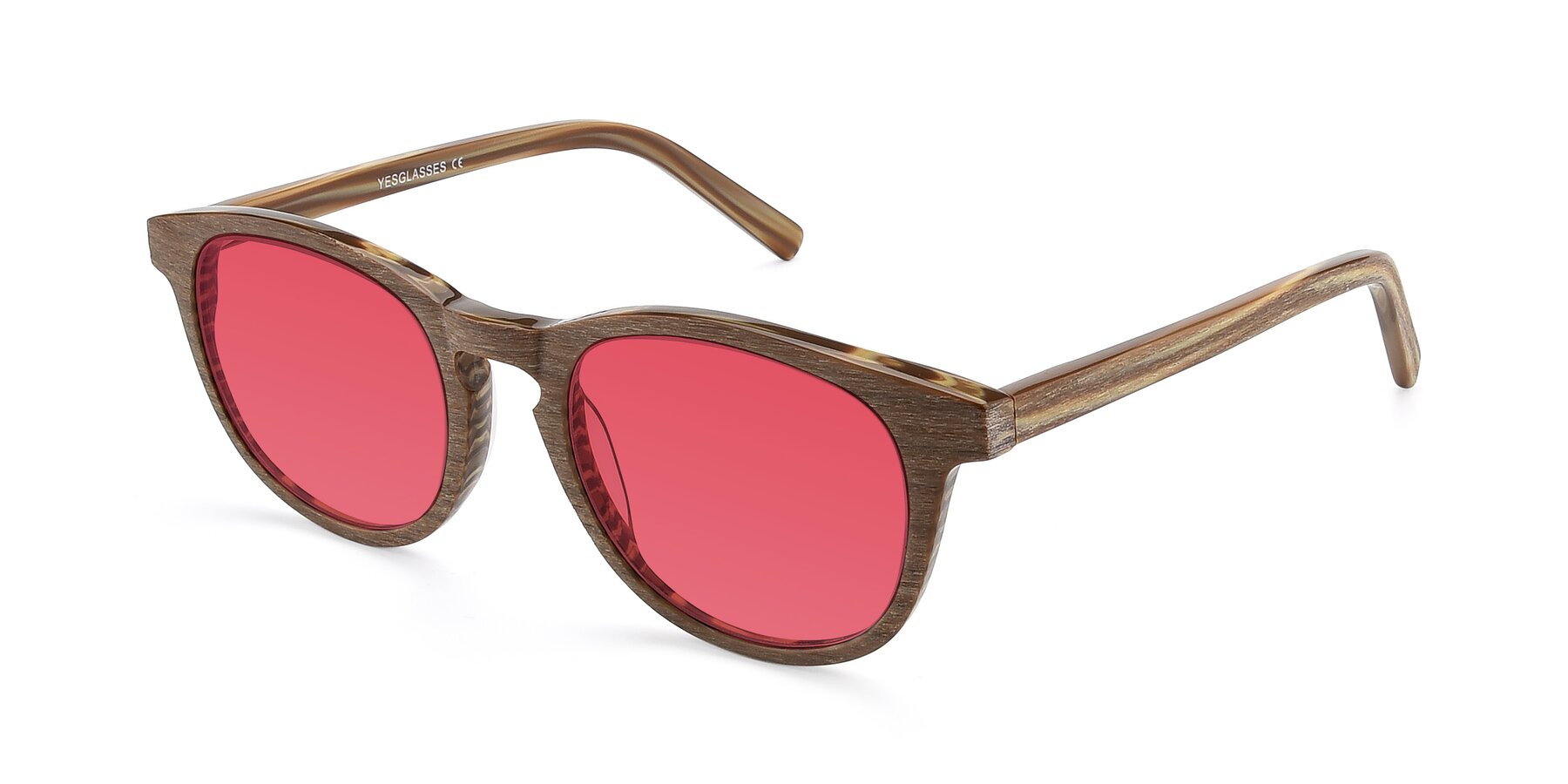 Angle of SR6044 in Brown-Wooden with Red Tinted Lenses
