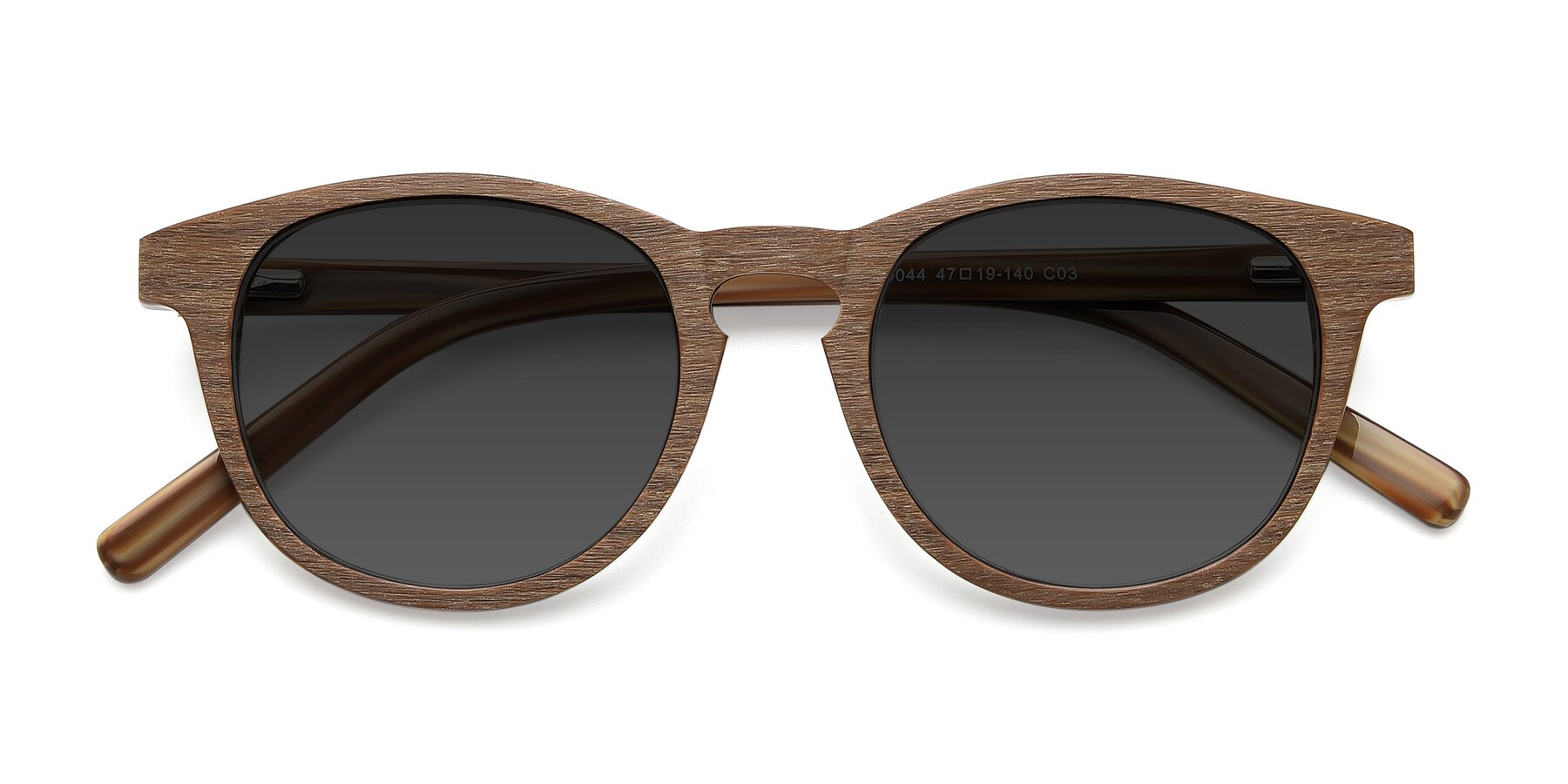 Folded Front of SR6044 in Brown-Wooden with Gray Tinted Lenses