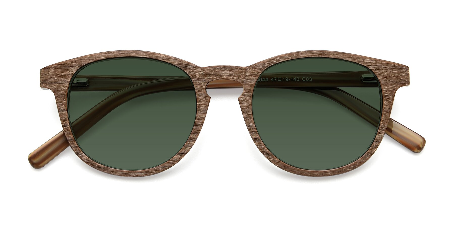 Folded Front of SR6044 in Brown-Wooden with Green Tinted Lenses