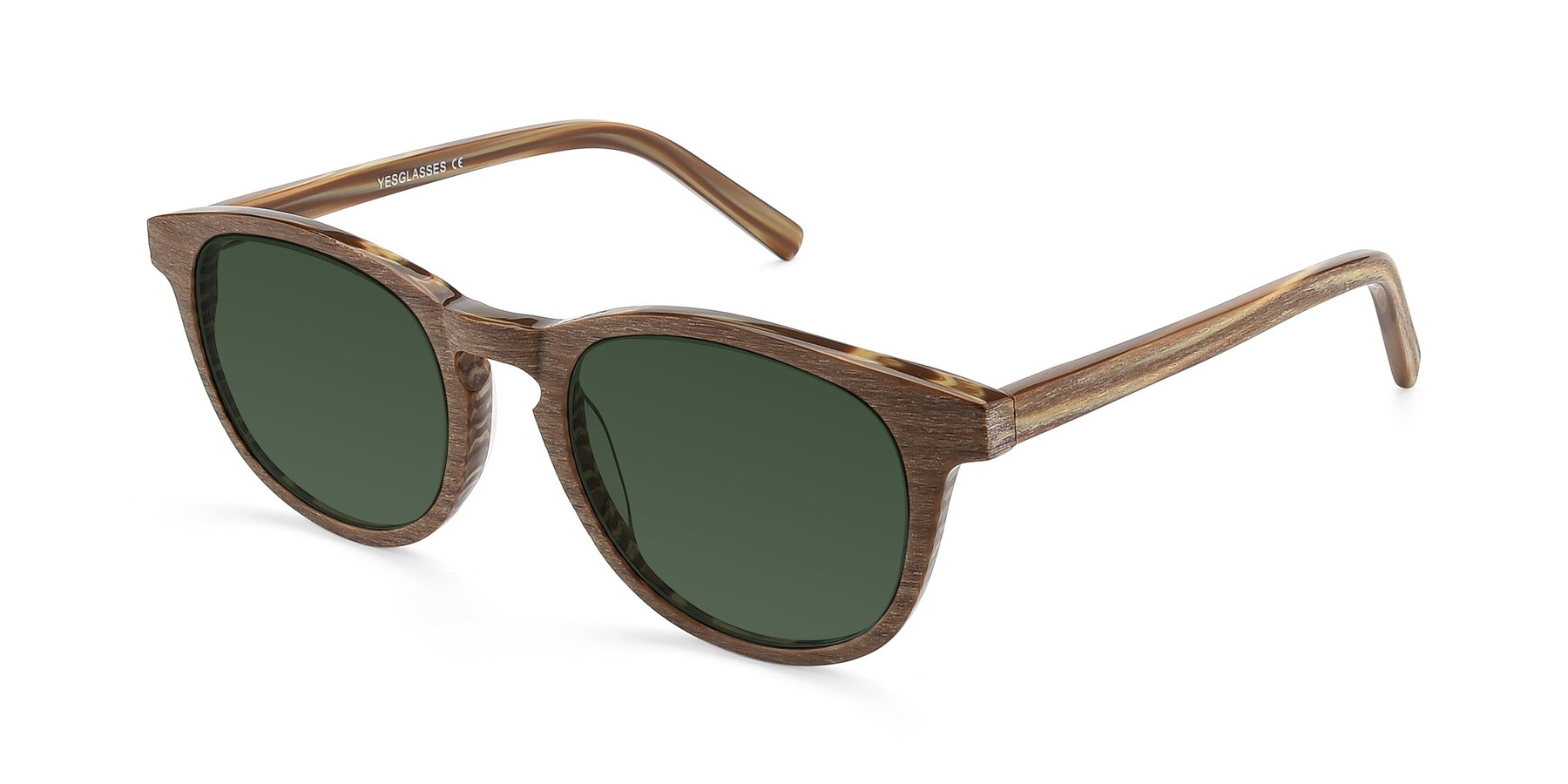 Angle of SR6044 in Brown-Wooden with Green Tinted Lenses