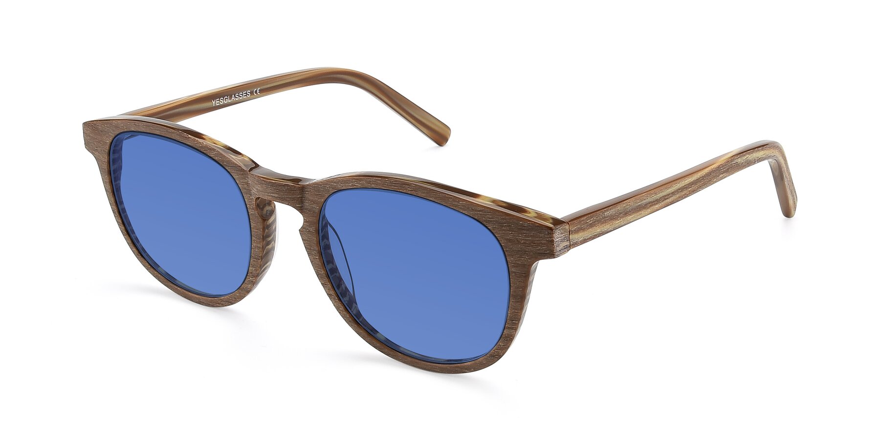 Angle of SR6044 in Brown-Wooden with Blue Tinted Lenses
