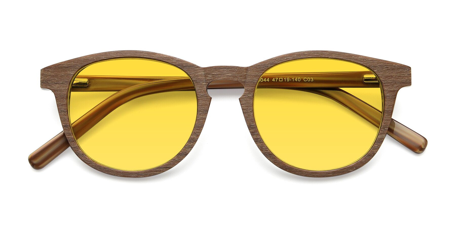 Folded Front of SR6044 in Brown-Wooden with Yellow Tinted Lenses