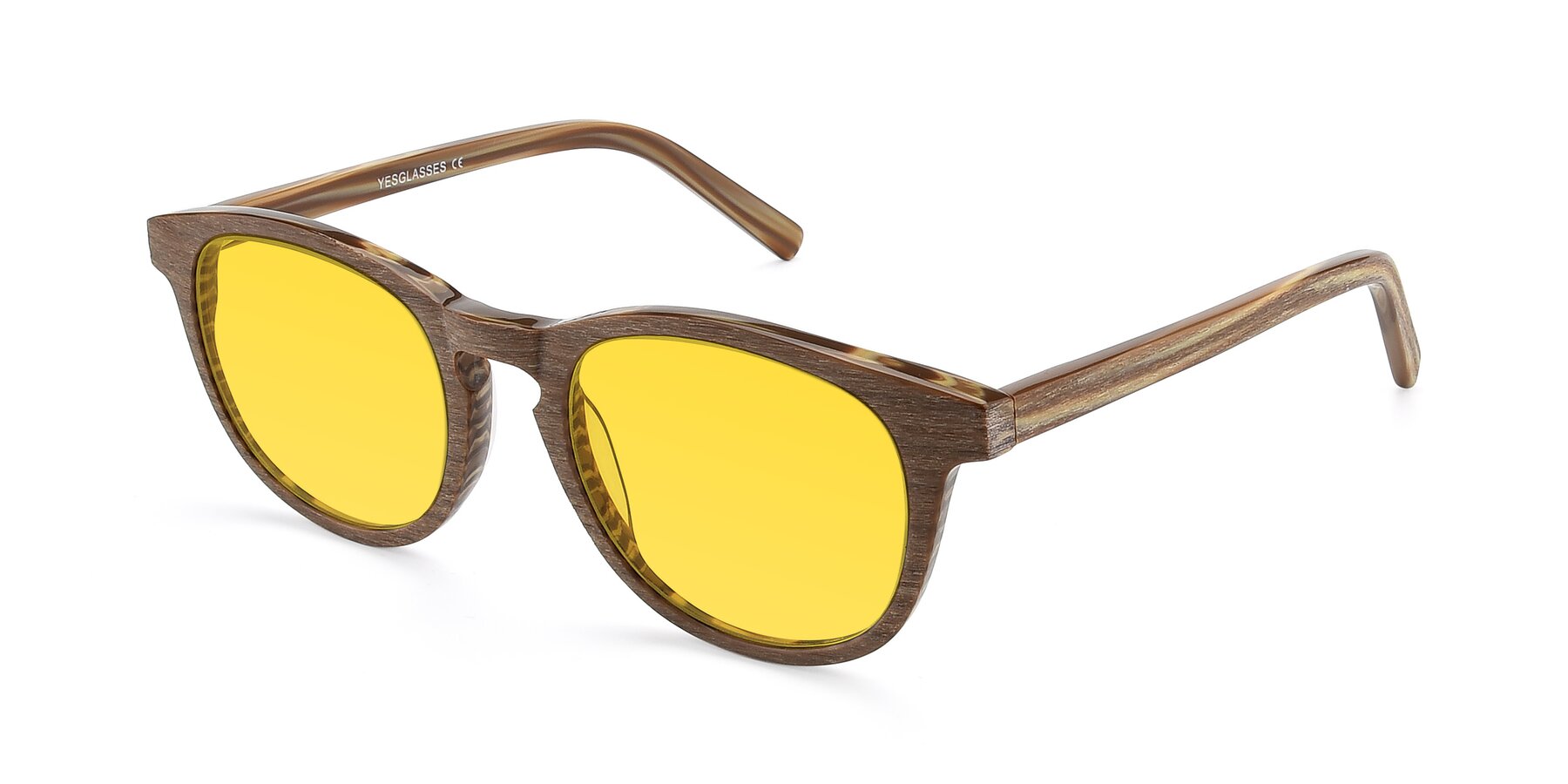 Angle of SR6044 in Brown-Wooden with Yellow Tinted Lenses