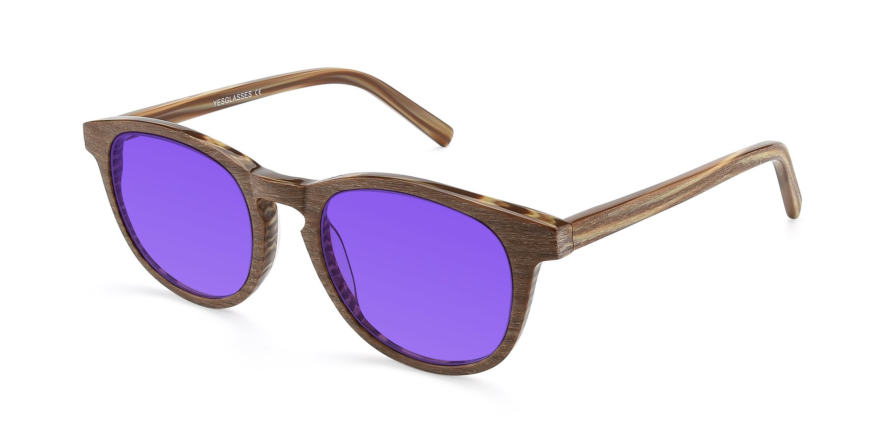 Angle of SR6044 in Brown-Wooden with Purple Tinted Lenses