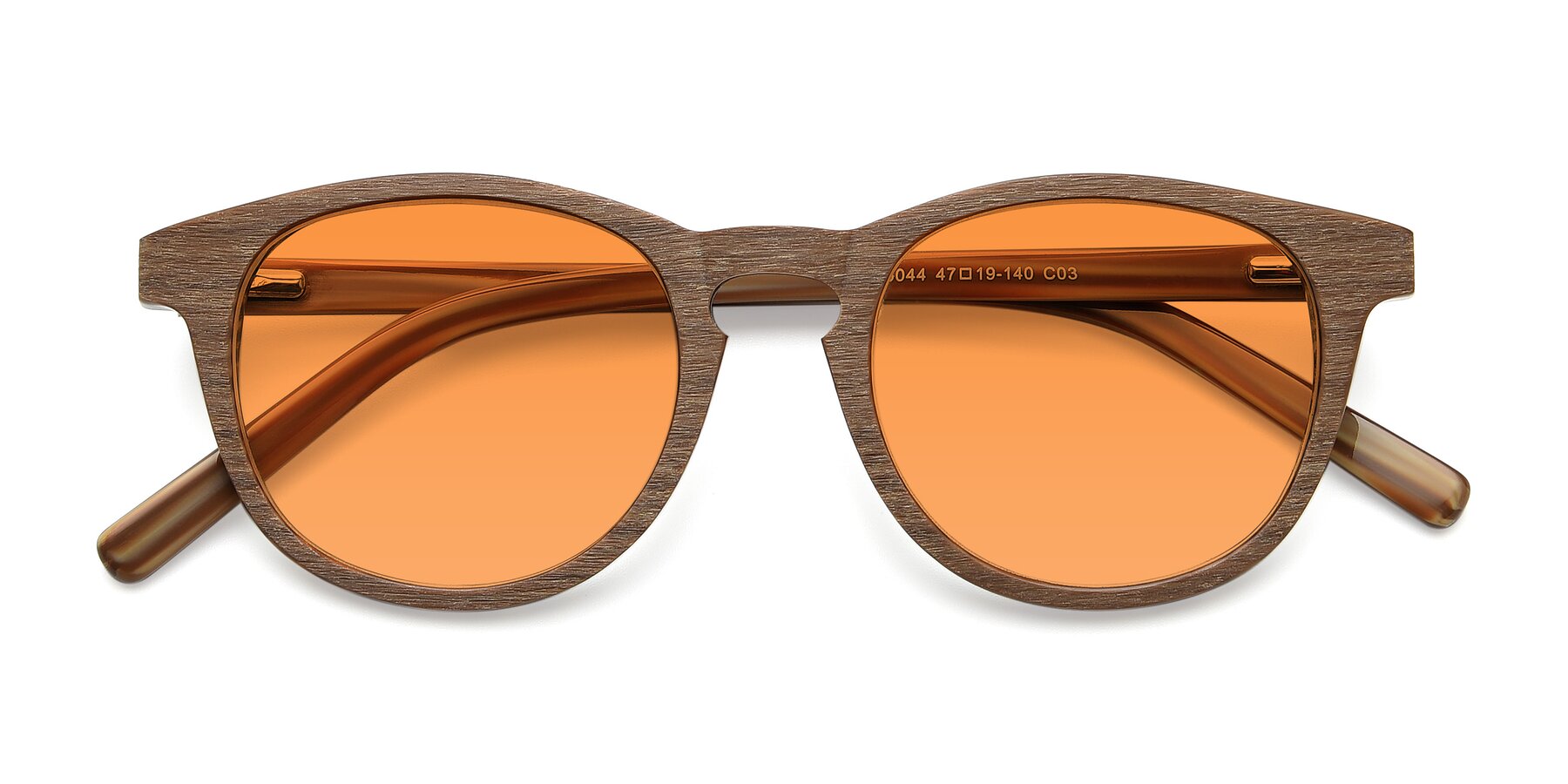 Folded Front of SR6044 in Brown-Wooden with Orange Tinted Lenses