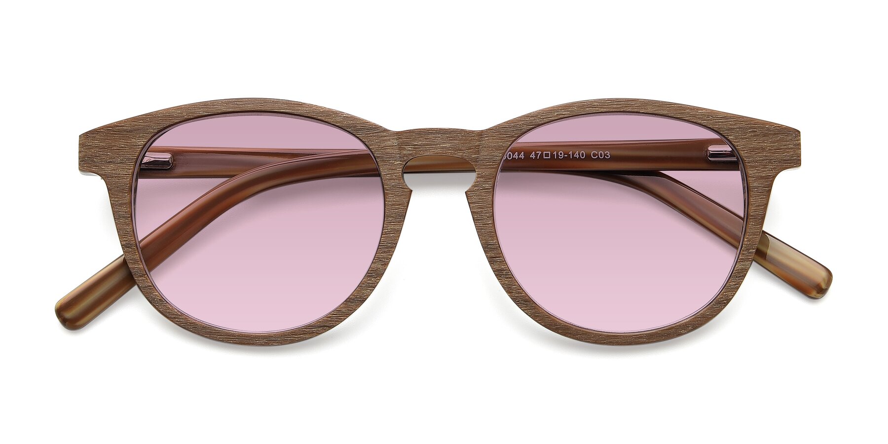 Folded Front of SR6044 in Brown-Wooden with Light Wine Tinted Lenses