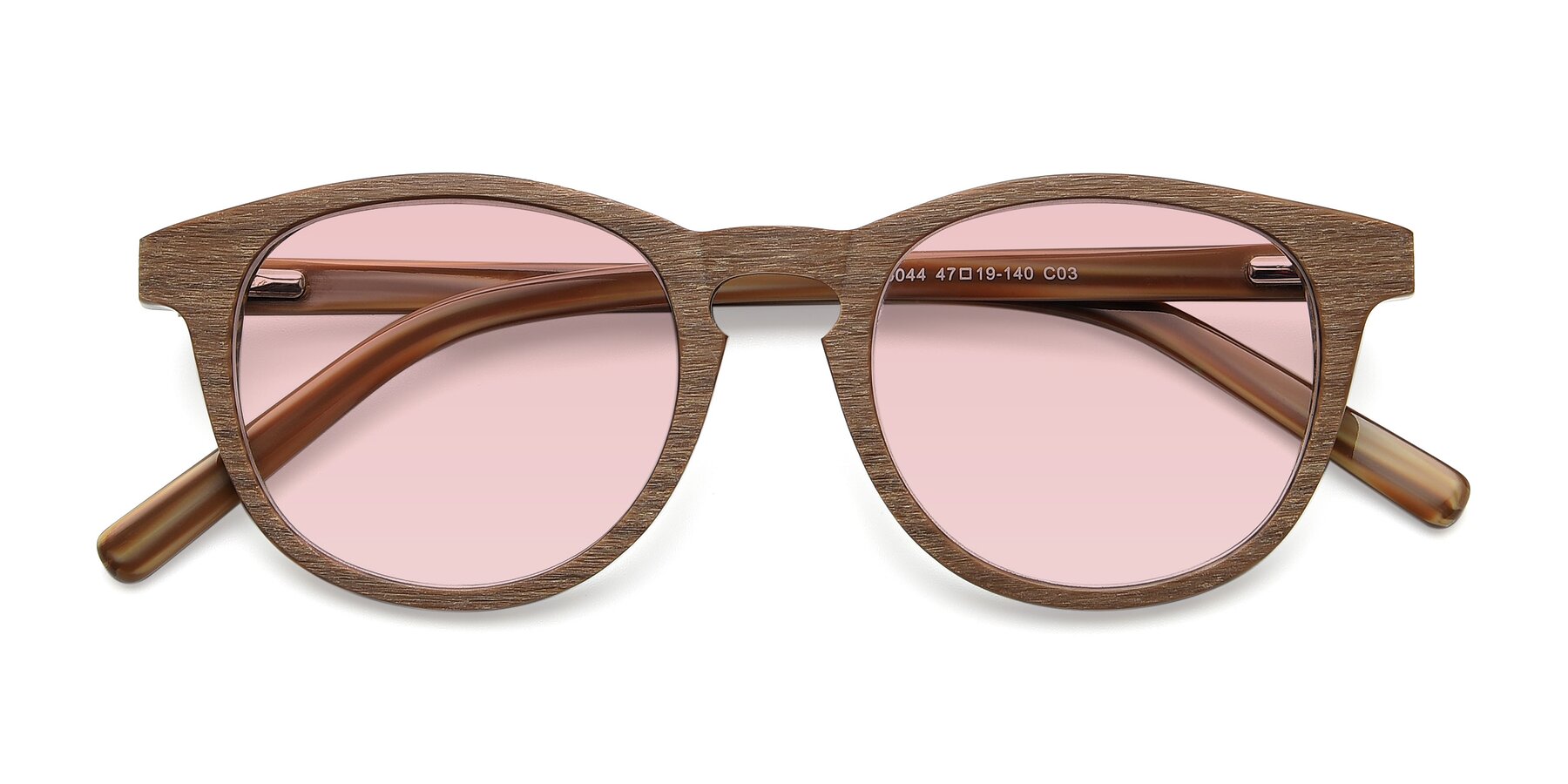 Folded Front of SR6044 in Brown-Wooden with Light Garnet Tinted Lenses