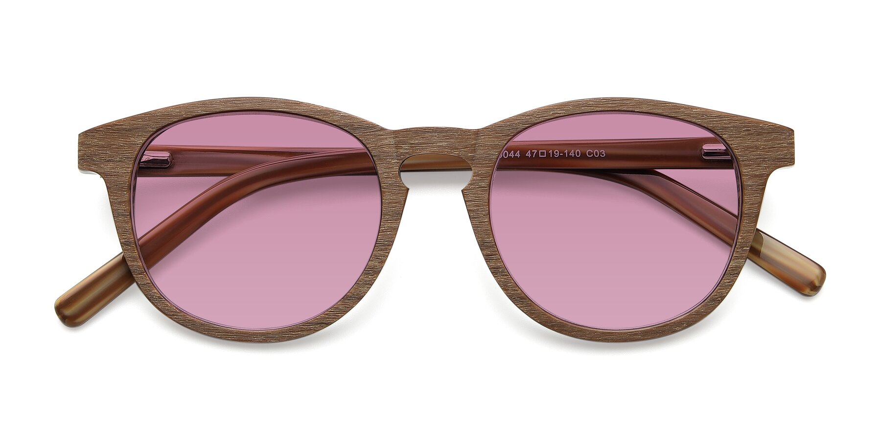 Folded Front of SR6044 in Brown-Wooden with Medium Wine Tinted Lenses