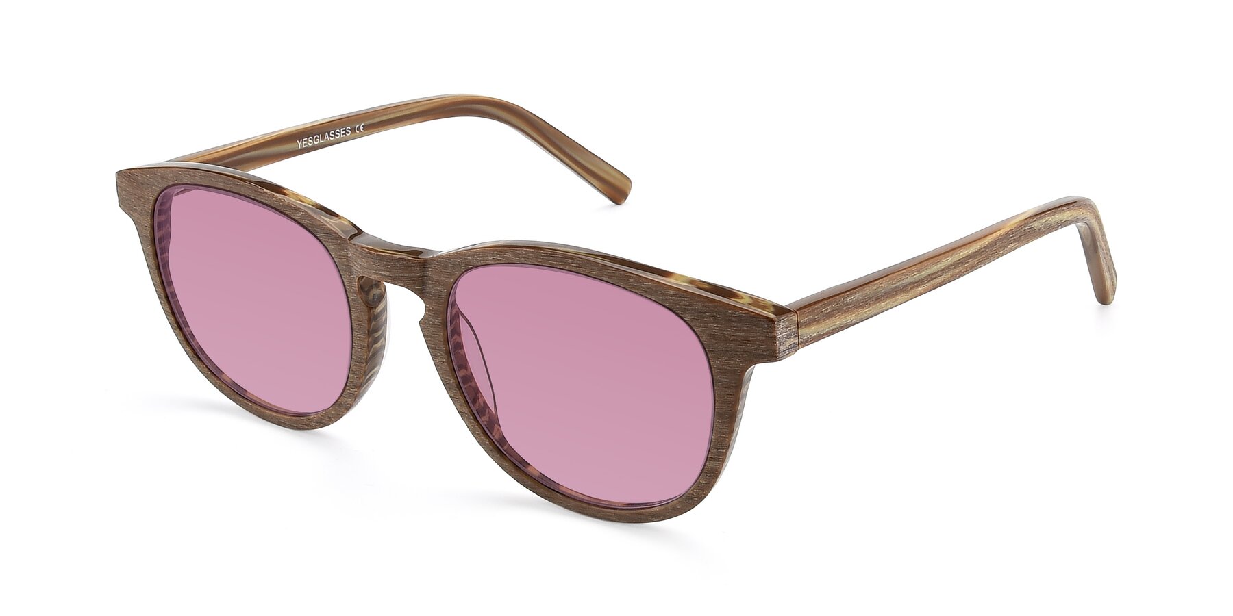 Angle of SR6044 in Brown-Wooden with Medium Wine Tinted Lenses