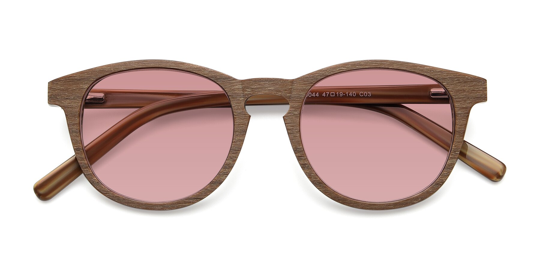 Folded Front of SR6044 in Brown-Wooden with Medium Garnet Tinted Lenses