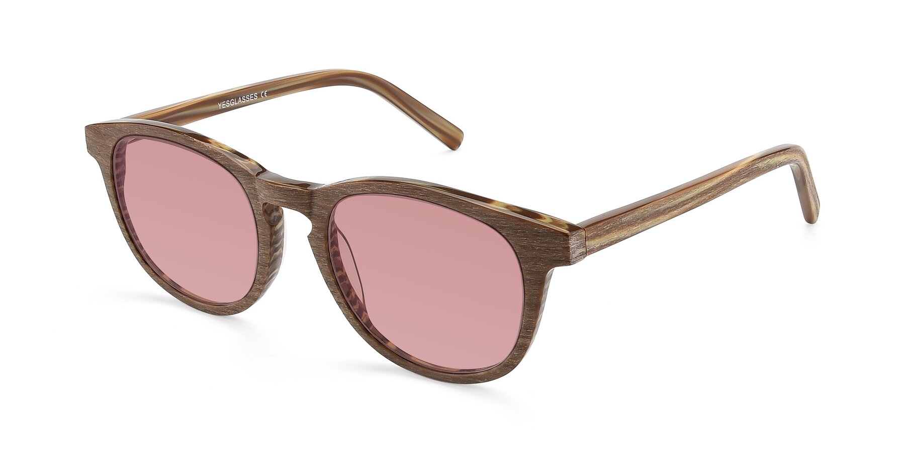 Angle of SR6044 in Brown-Wooden with Medium Garnet Tinted Lenses