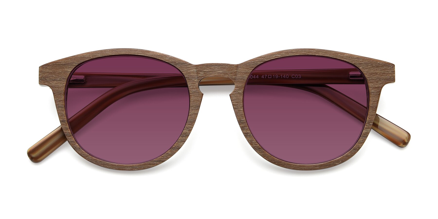 Folded Front of SR6044 in Brown-Wooden with Wine Tinted Lenses