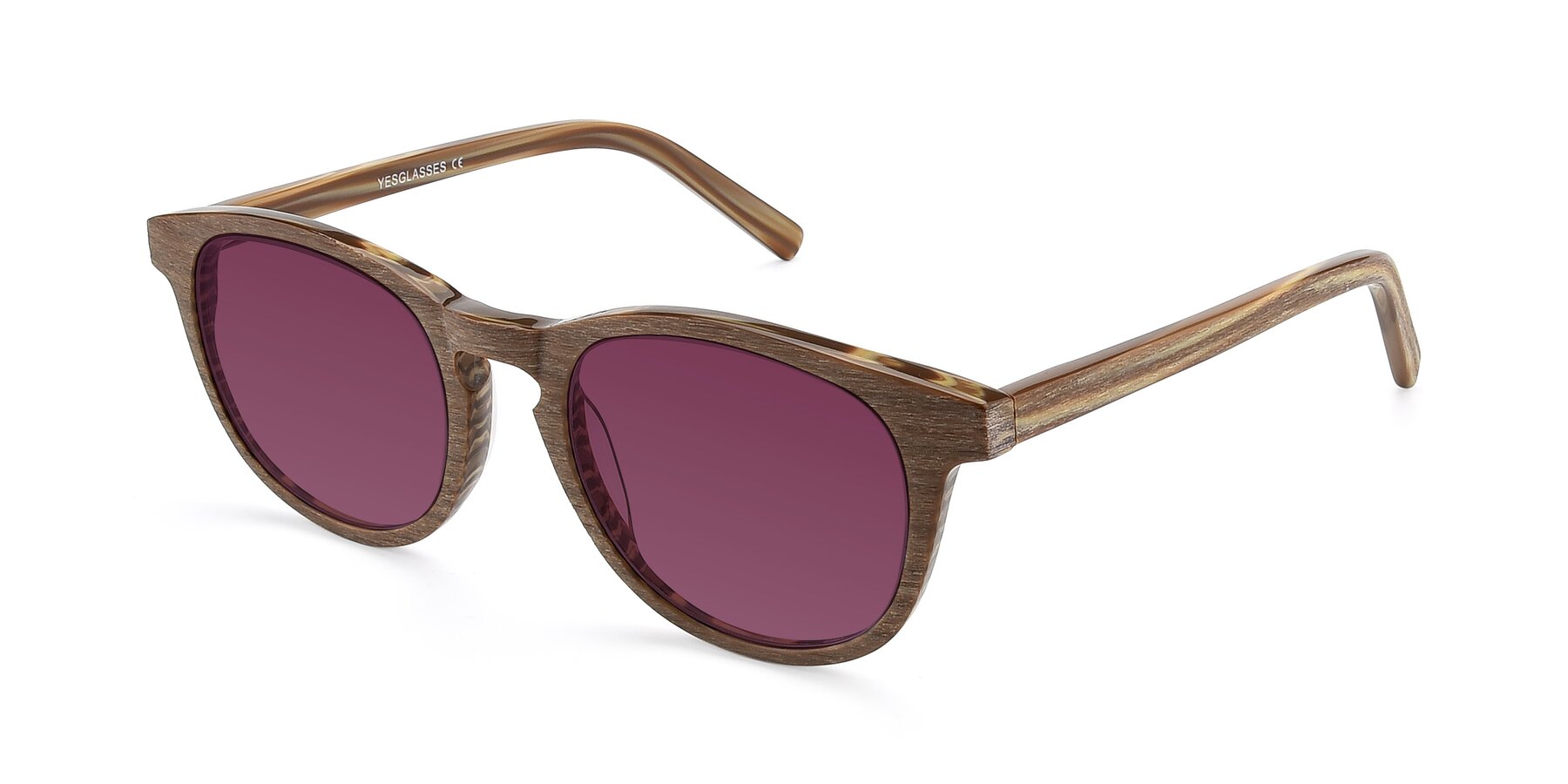 Angle of SR6044 in Brown-Wooden with Wine Tinted Lenses