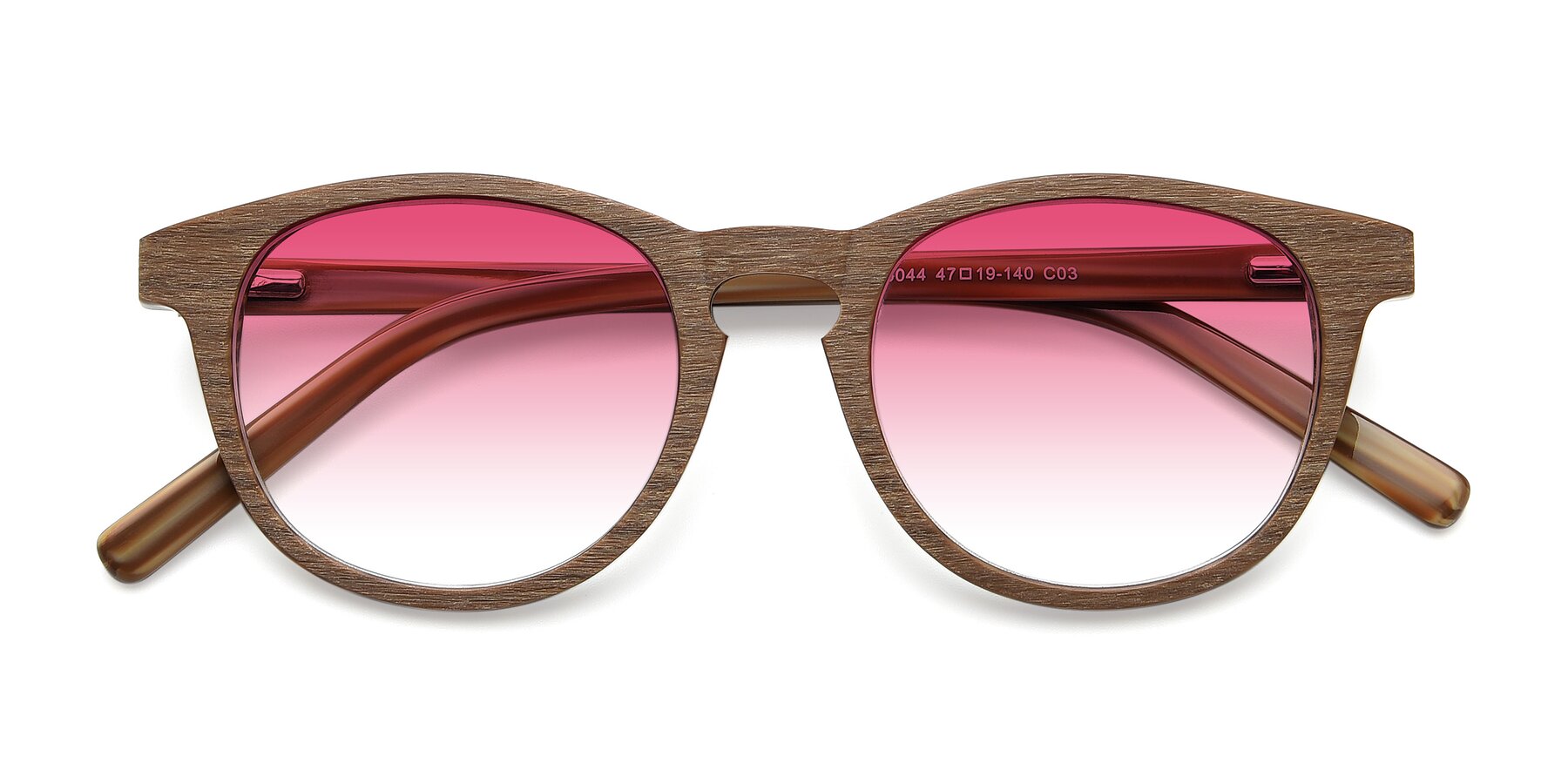 Folded Front of SR6044 in Brown-Wooden with Pink Gradient Lenses