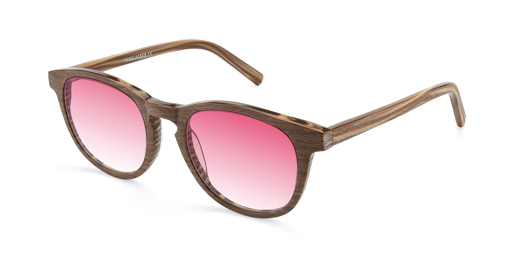 Angle of SR6044 in Brown-Wooden with Pink Gradient Lenses