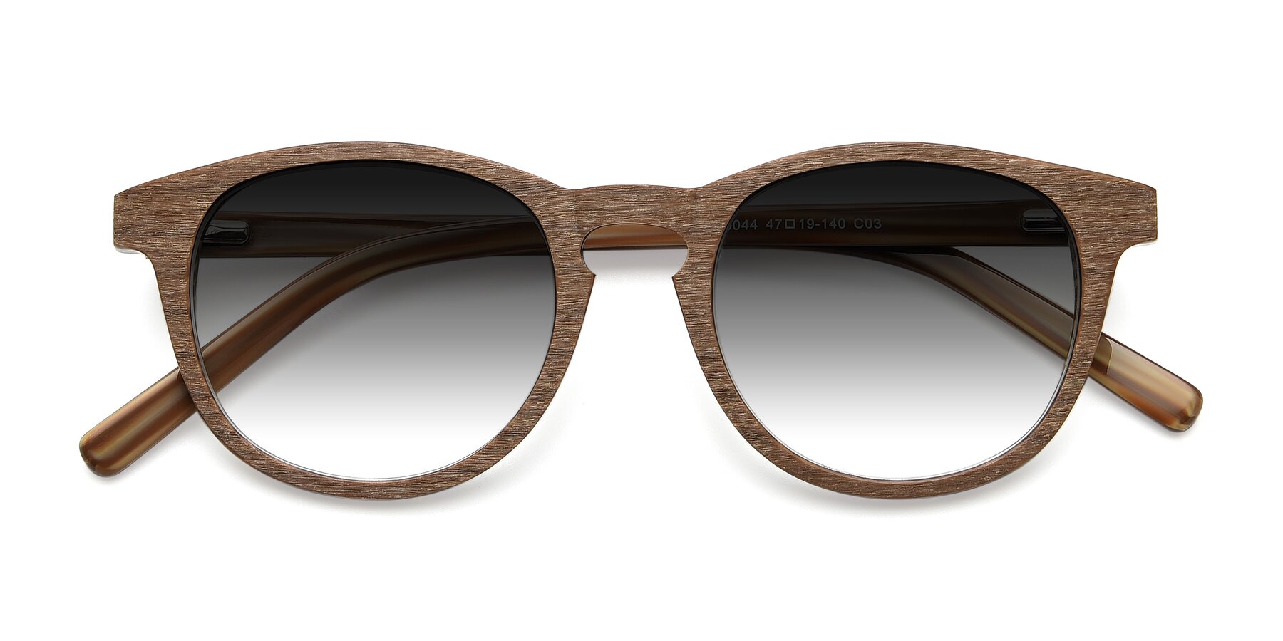 Folded Front of SR6044 in Brown-Wooden with Gray Gradient Lenses