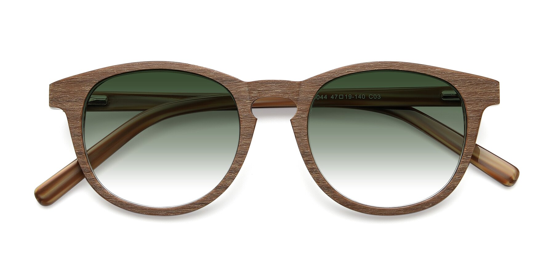 Folded Front of SR6044 in Brown-Wooden with Green Gradient Lenses