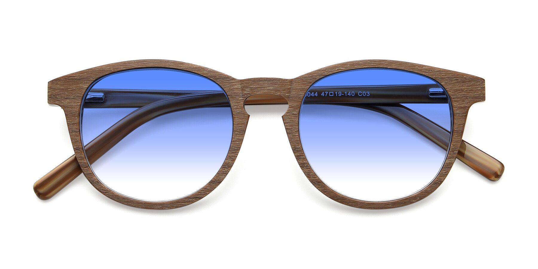 Folded Front of SR6044 in Brown-Wooden with Blue Gradient Lenses