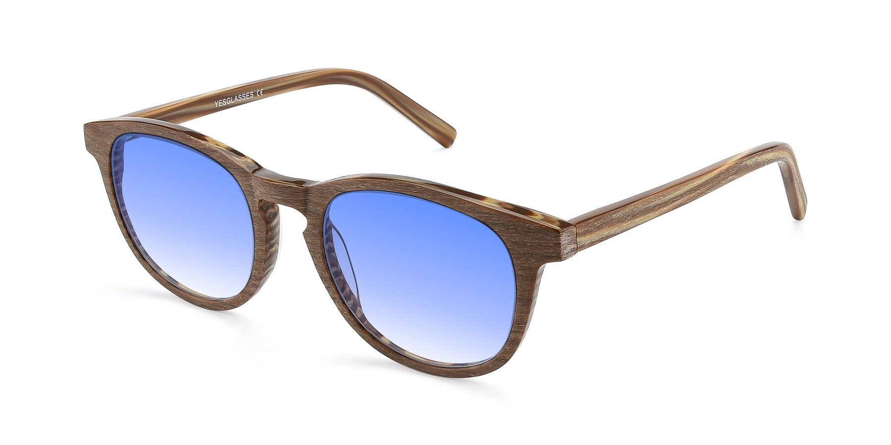Angle of SR6044 in Brown-Wooden with Blue Gradient Lenses