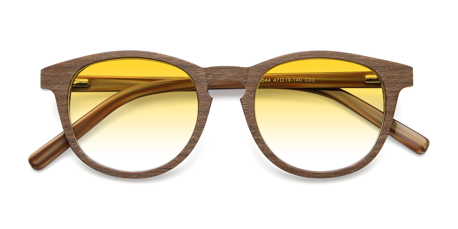 Folded Front of SR6044 in Brown-Wooden with Yellow Gradient Lenses